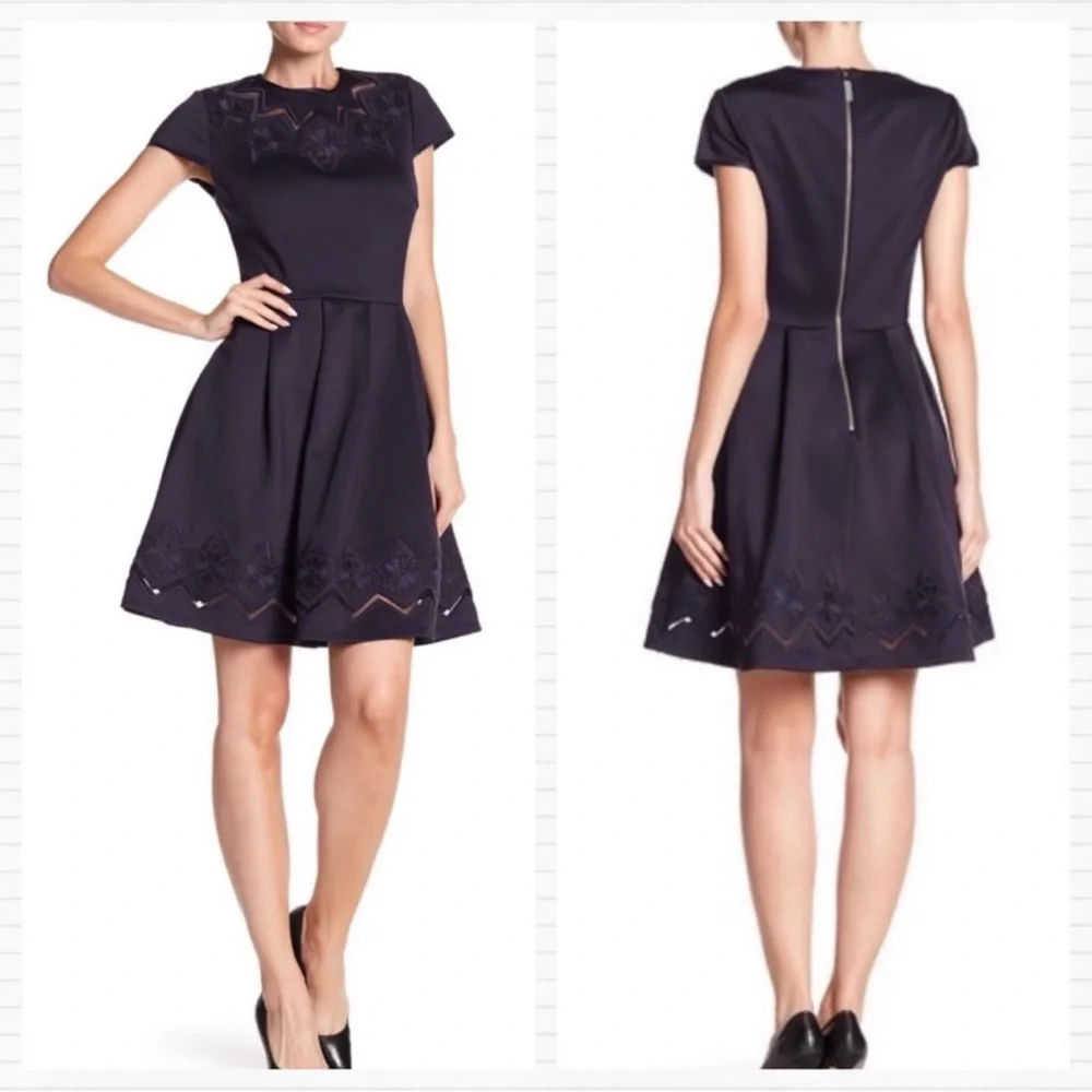 Ted Baker London Navy Cheskka Lace & Mesh Skater Dress | Ted Size 4 / US 10 - Picture 1 of 16